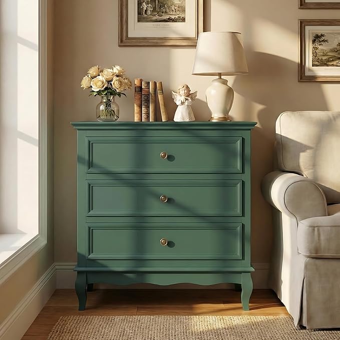 RoyalCraft Green Nightstand for Bedroom, Wide Nightstand with 3 Drawer, Modern End Table, Wood Beside Table for Home and Office, Green - Image 6