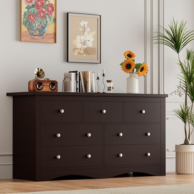 Furmax Dresser for Bedroom, 7 Wood Dresser, Chest of Drawers, for TV up to 65 inch, TV Stand Storage Chest of Drawers for Hallway Entryway (Brown) - Image 2
