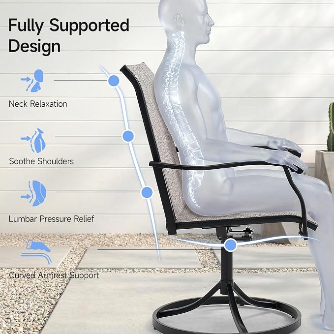 Outdoor Swivel Dining Chairs Set of 2, Textilene Patio Swivel Chair All Weather Outdoor Dining Chairs 360 Degree Rotating Metal Patio Rocking Chair for Lawn, Porch, Garden, Backyard, Poolside - Image 7