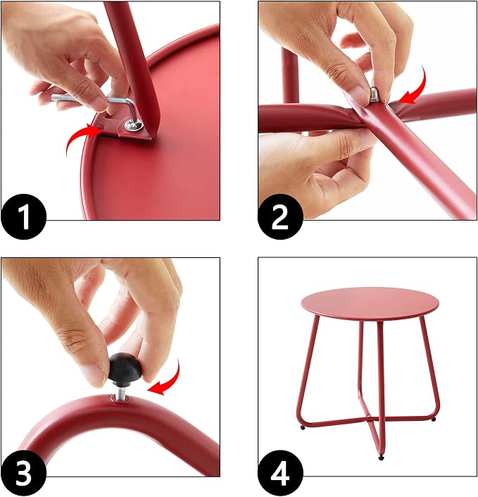 Meluvici Patio Small Side Table Waterproof Round Metal Steel Weather Resistant Portable Outdoor and Indoor End Table for Garden Balcony Yard, Red - Image 7