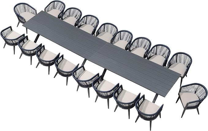PURPLE LEAF Patio Dining Set for 18 All-Weather Wicker Aluminium 20 Piece Outdoor Table and Chairs Set Included Cushions for Backyard Indoor Decor Kitchen Modern Outdoor Furniture Set Gray and Navy by PURPLELEAF