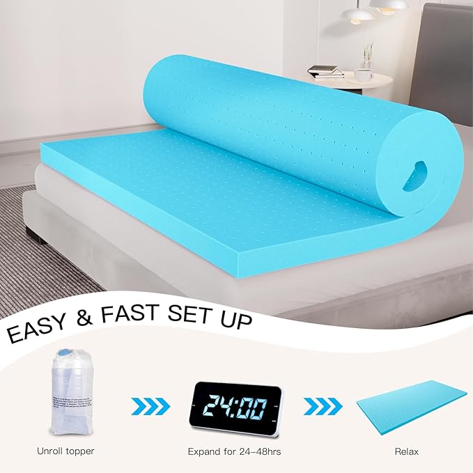 3 Inch Twin (39"x75") Memory Foam Mattress Topper, Cooling Gel Infused Mattress Pad, Soft Bed Topper for Pressure Relief Back Pain, Breathable, CertiPUR-US Certified