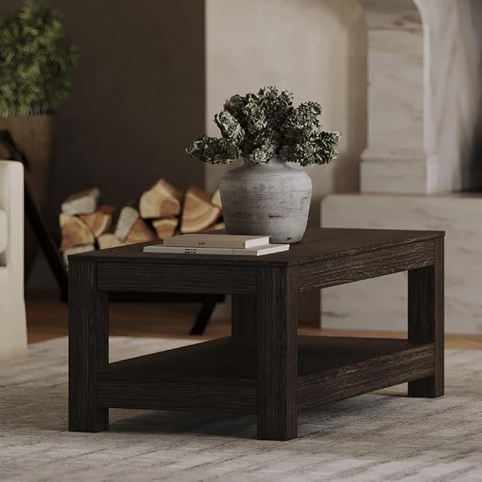 Maven Lane Paulo Coffee Table – 18 Inch Rectange Table with Storage – Brown Solid Wood – Ideal for Living Room and Lounge