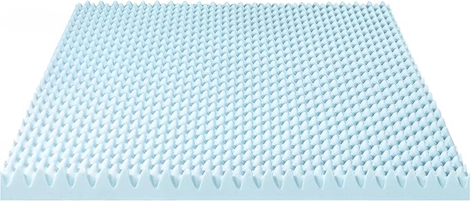 Best Price Mattress 4 Inch Egg Crate Memory Foam Mattress Topper with Cooling Gel Infusion, CertiPUR-US Certified, Dorm Essentials, Short Queen, Light Blue