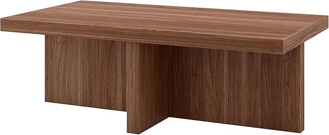 Henn&Hart 44" Rectangular Pedestal Low-Profile Coffee Table for Living Room, Family Room, or Office, Satin Walnut