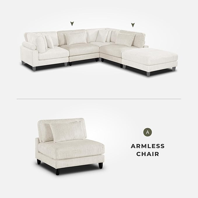 Lexicon Modular Sectional Sofa for Living Room, Microfiber Upholstery Armless Chair with Pillow, Units of Modular Sectional Couch, Upholstered Chair for Customizable Sectional Sofa Couch, Beige