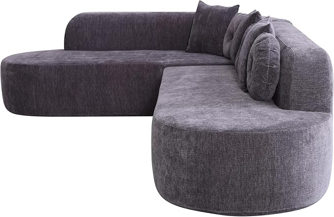 123" Boneless Modular Sectional Sofa, Modern Curved L-Shaped Cloud Foam Couch with High Density Sponge & Pocket Spring, Chenille Fabric, Non-Assembly Frameless Floor Sofa for Living Room | Plush, Wider Armrest