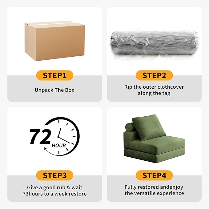 Folding Sofa Bed, 3-in-1 Convertible Sleeper Chair Bed with Pillows, Foldable Floor Couch with High-Density Foam, Futon Small Boneless Couch for Living Room Bedroom Lounge, Single, Green