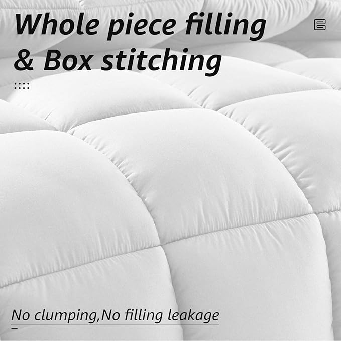 HYLEORY All Season Queen Size Bed Comforter - Cooling Goose Down Alternative Quilted Duvet Insert with Corner Tabs - Winter Warm - Machine Washable - White