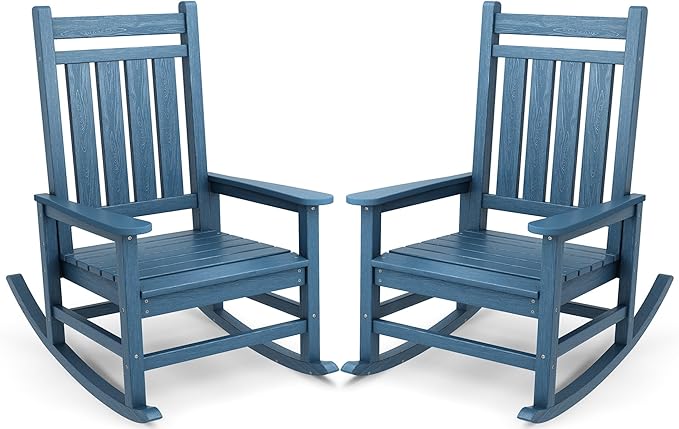 SERWALL Oversized Outdoor Rocking Chair Set of 2, HDPE Rocker for Adults, Patio Rocking Chairs for Porch, Blue by SERWALL