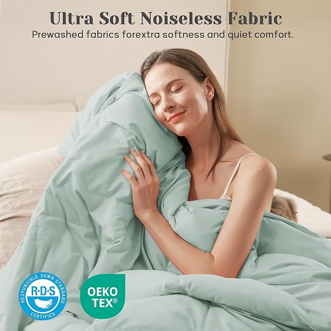 Joysoul King Size Down Comforter - All Season Ultra Soft Goose Down & Feather Fiber Fill, Luxury Hotel Green Duvet Insert with Corner Tabs (104" X 88")