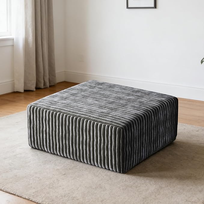 106" Boneless Couches for Living Room, Modular Sectional Sofa, L-Shape Sofa Couches,Cloud Couch Sectional, Comfy Corduroy Sofa, with Deep Seat, No Assembly Required (Gray, 1 Ottoman)