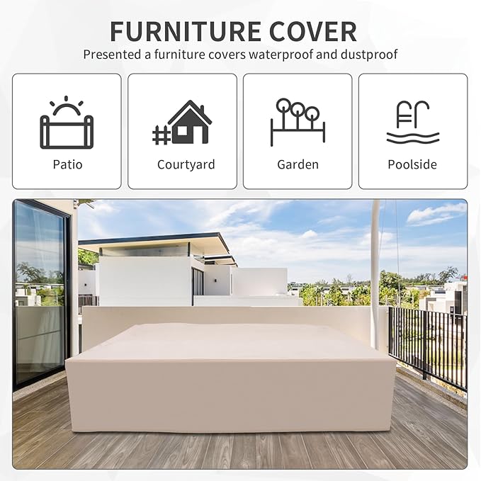 Valita 7 Pieces Outdoor Wicker Furniture Conversation Set Patio Sectional Sofa Set Glass Table with Non-Slip Cushions Furniture Cover, Light Grey