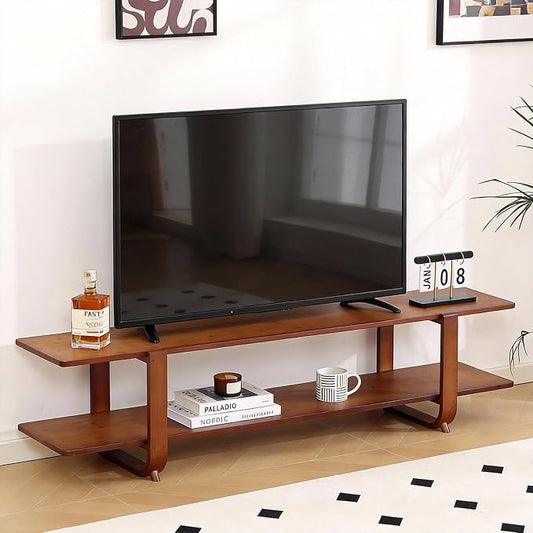 Tiita TV Stand with Storage for TVs up to 65'', Bamboo TV Console Entertainment Center with 2 Open Shelf, Mid Century Modern Media Console for Living Room, Bedroom, Walnut by TiitaHome
