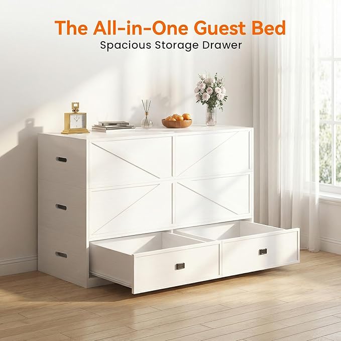 CECER Murphy Bed Queen with Mattress Include，Queen Size Murphy Bed with Storage Drawers，Multi-Functional Desgin that Converts to Sofa Set for Small Spaces/Guest Room/Bedroom（White）