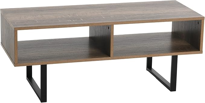 Household Essentials Jamestown TV Stand Coffee Table with Rectangular Storage Compartments Ashwood Rustic Wood Grain and Black Metal