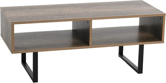 Household Essentials Jamestown TV Stand Coffee Table with Rectangular Storage Compartments Ashwood Rustic Wood Grain and Black Metal