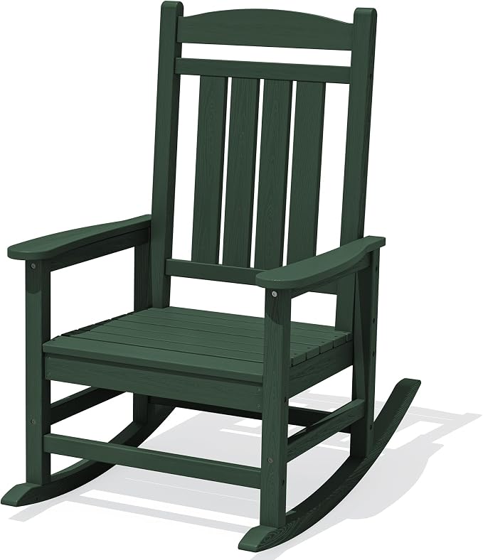 KINGYES Oversized HDPE Outdoor Rocking Chair, All-Weather Patio Rocking Chair, Weather Resistant Porch Rocker for Adults, Dark Green by KINGYES