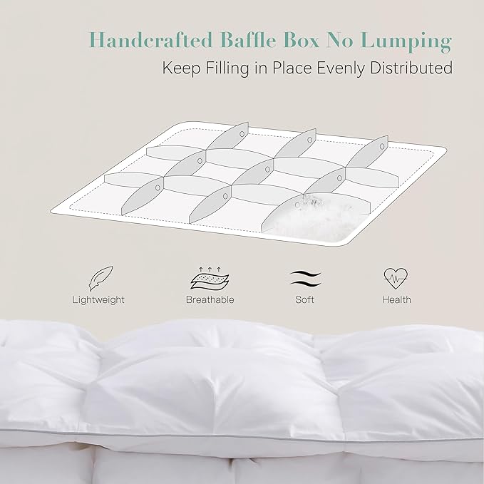 Alanzimo All Season Twin/Twin XL Size 68x90 Goose Down Feather Fiber Comforter - Luxury Medium Warmth White Hotel Style Fluffy Down Feather Comforter Duvet Inserts with 8 tabs-Pinch Pleat