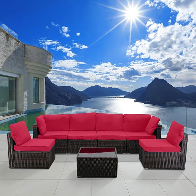 CHABATREE 7 Pieces Outdoor Patio Furniture Sets,Rattan Conversation Sectional Set,Manual Weaving Wicker Patio Sofa with Tea Table
