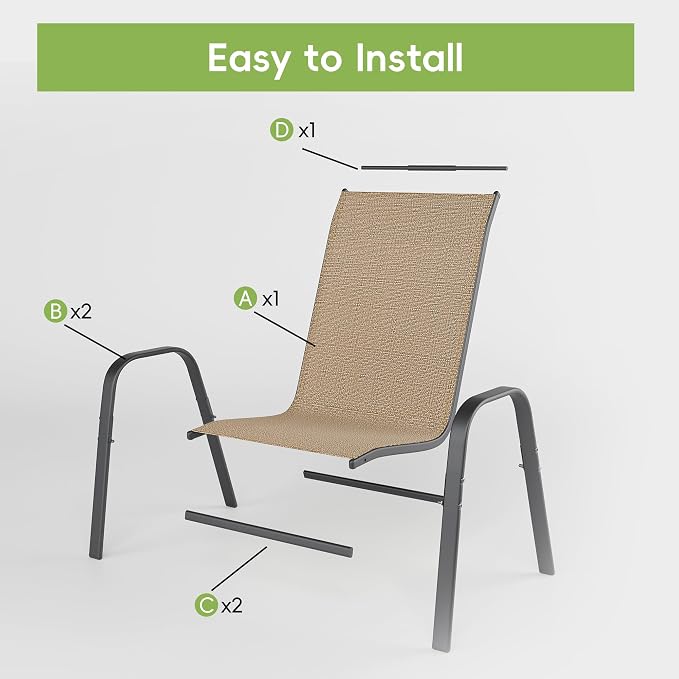 Patio Chairs Set of 2, Outdoor Dining Chairs Stackable for All Weather, Breathable Metal Modern Outside Furniture Chair for Pool Side, Garden, Backyard Deck, Brown - Image 8