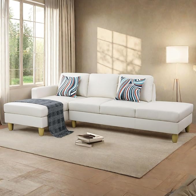L Shaped Sectional Modern Sofa - Convertible Leather Sleeper Bed Couch Set with Reversible Chaise, Lounge Modular Cloud Couch for Living Room Apartment