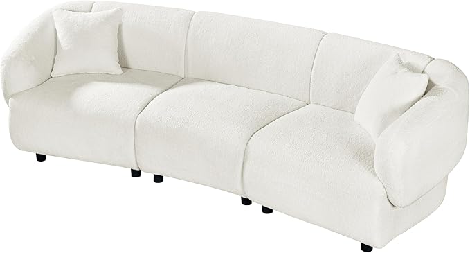 Christopher Knight Home Obito Boucle Upholstered 3-Seater Sofa, Modern Home Sofa Living Room, Wooden Large Upholstered Sofa Couch for Apartment/Home Office, Light Beige
