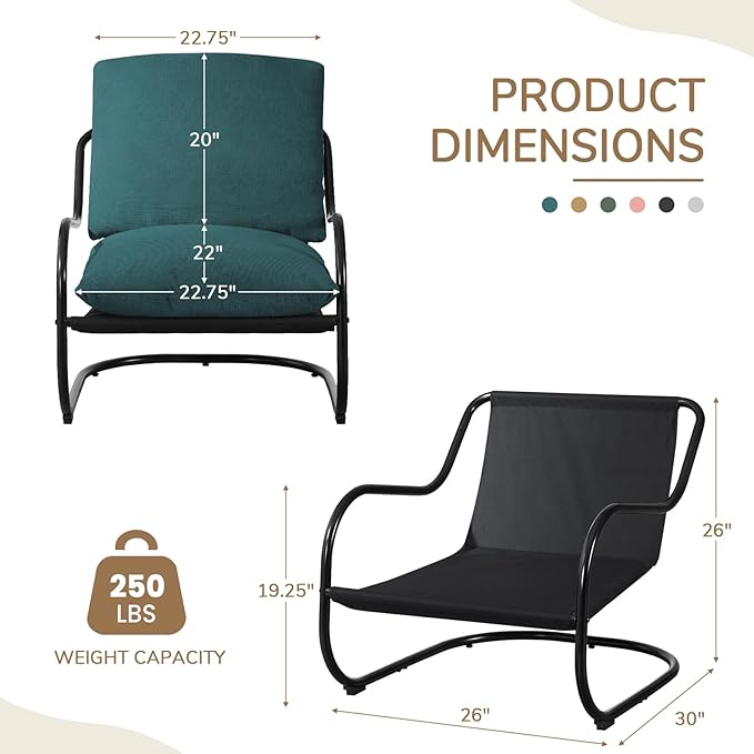 Peace nest Modern Accent Chair,Comfy Living Room Suspended Chair with Mental Frame,Bedroom Armchair with Soft Upholstered Cushion for Balcony Lounge Reading Meeting Room,Blue