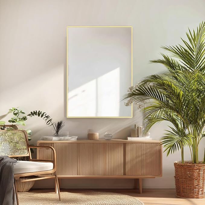 Sunniry Gold Mirror Bathroom, Bathroom Mirrors for Over Sink 24x36 inch, Rectangle Mirrors with Aluminum Metal Frame for Wall Décor, Living Room, Entryway, Bedroom. - Image 3