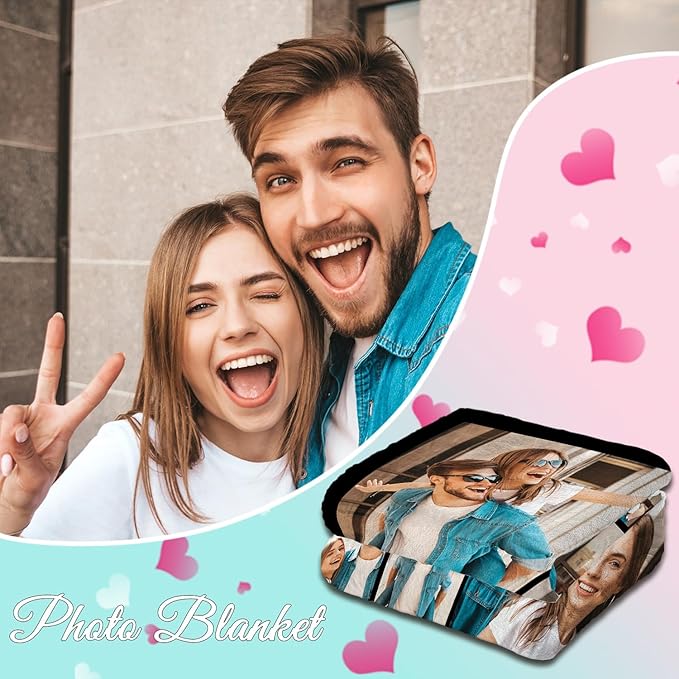 ROMANDY Ships Next Day Custom Blanket with Picture Customized Banket Personalized Throw Blankets Customizable Photo Blankets Customize Gifts for Mom Dad Girlfriend Boyfriend Wife Husband Her Him