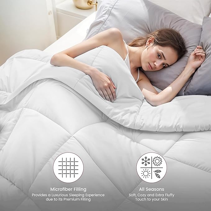 LUX Décor Twin Comforter – 92x68 Ultra-Soft Down Alternative Duvet Insert with Corner Tabs & Box Stitching, Hotel Quality Plush Microfiber Bedding, Oeko-TEX Certified - White