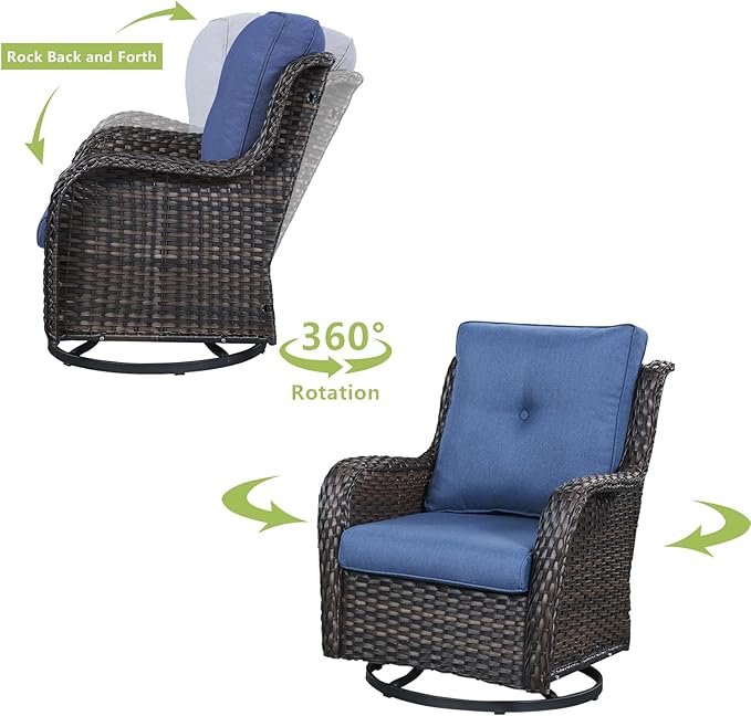 HUMMUH 6 Pieces Outdoor Patio Furniture Set Wicker Swivel Patio Chairs with Ottomans 2 Seater Outdoor Sectional Sofa/Patio Loveseat with Coffee Table