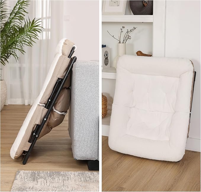 Comfy Saucer Chair for Adults, Soft Faux Fur Bedroom Chair, Accent Dorm Chairs, Flexible Living Room Reading Chairs, Oversized Folding Seat for Teens, X-Large, White