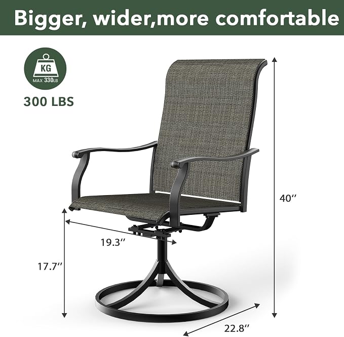Anmutig 5 Piece Outdoor Glass Round Table and Chairs Set for 4 Person with 41 inch Patio Table, Tan Grey Textilene Retro Armrest Swivel Rocker Chairs - Style1 - Image 9