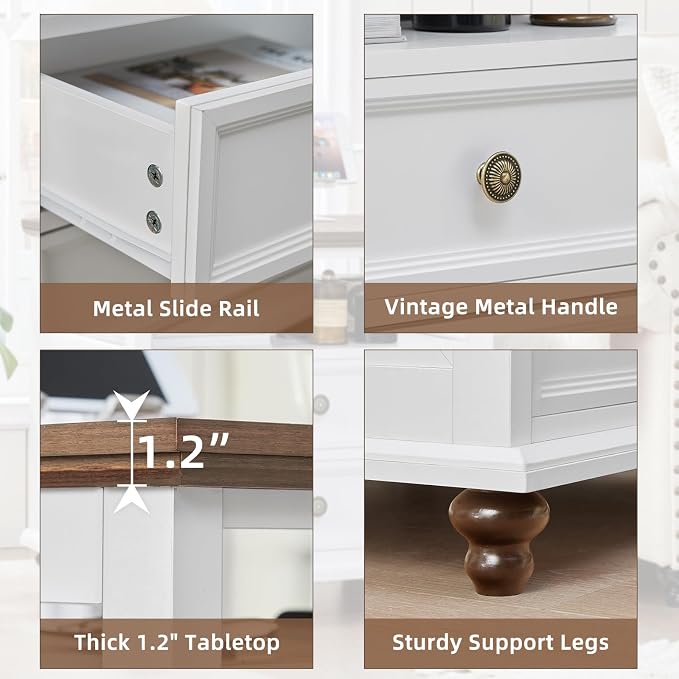 Joaxswe 24" Wide Farmhouse Night Stand,Large End Table with 2 Drawers & Metal Handle,Wood Dresser for Bedroom, White Bed Side Table Chest of Drawers Cabinet,Nightstand for Living Room,Closet - Image 5