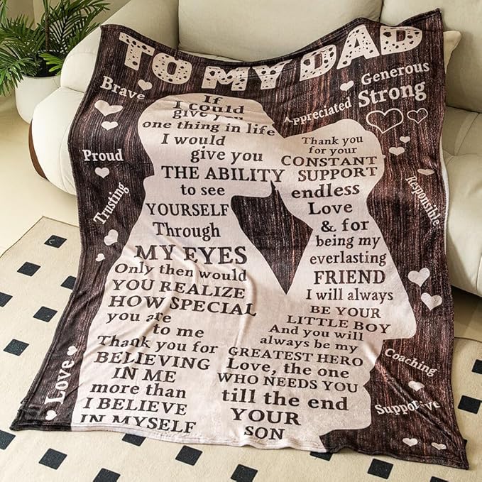 Printwoo Fathers Day Blanket Gifts for Dad from Son, Best Dad Ever Blankets, Father Throw Blanket, 70" L x 50" W