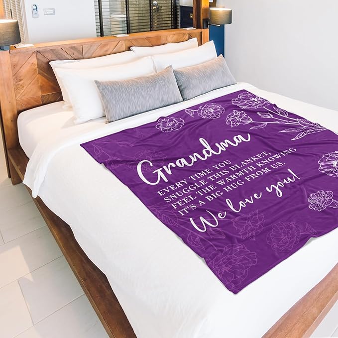 Mothers Day Grandma Gifts, Birthday Gifts for Grandma from Grandkids, to My Grandmother Soft Throw Blanket 60" x 80", Purple