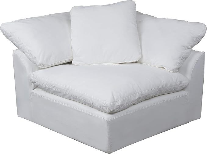 Sunset Trading Contemporary Puff 5PC Performance Fabric Washable Water-Resistant Stain-Proof White Slipcovered Modular L-Shaped Sectional Sofa with Ottoman, Deep-Seat Down-Fill