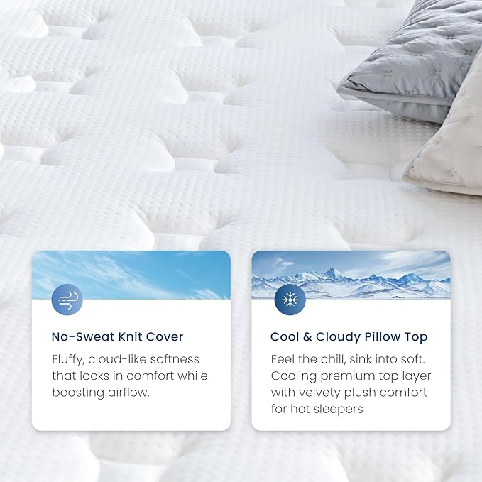 Coolvie 12 Inch Full Mattress, Multi-Layer Hybrid Mattress in a Box with 5-Zone Pocket Springs, Fiberglass-Free Breathable Bed for Adults & Teens, Medium Firm Pressure Relief, 54x75