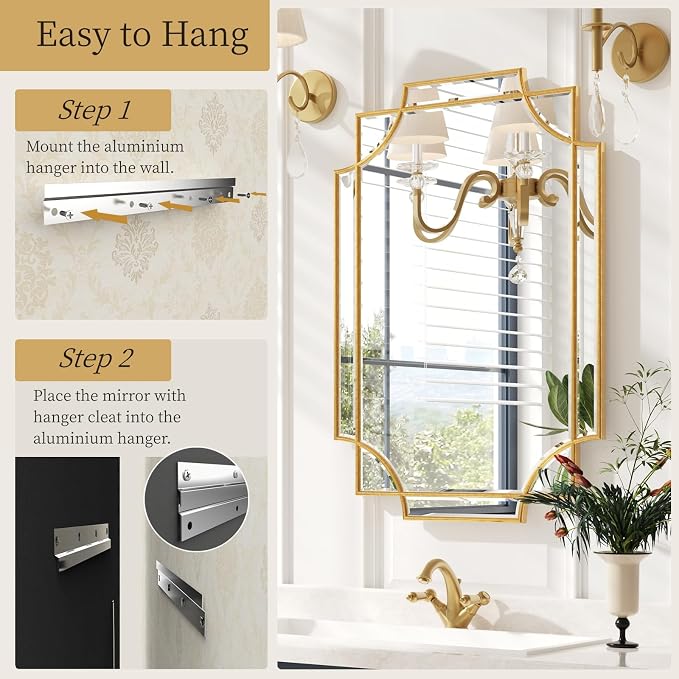 Kelly Miller 20"x30" Small Gold Bathroom Mirror for Wall Mount, Beveled Vanity Mirror for Master Bath Half Bath - Image 8
