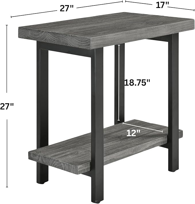 Alaterre Furniture Pomona Living Room Tables – 2-Tier Solid Wood End Table with Metal Legs – Modern Industrial Side Table or Nightstand (Slate Grey)