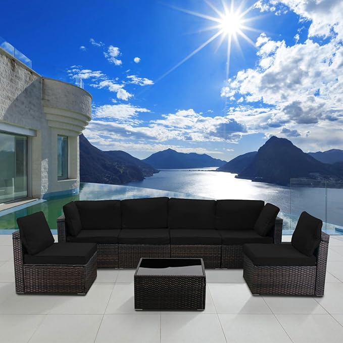 CHABATREE 7 Pieces Outdoor Patio Furniture Sets,Rattan Conversation Sectional Set,Manual Weaving Wicker Patio Sofa with Tea Table