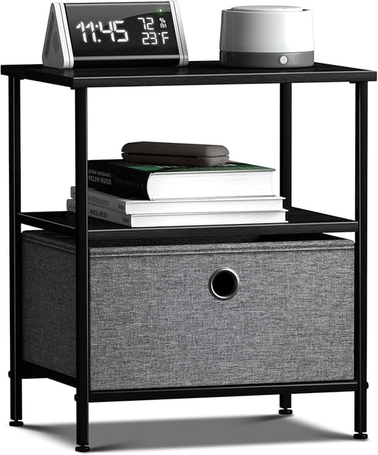 Sorbus Nightstand 1-Drawer Shelf Storage - Bedside Furniture & End Table Chest Dresser with Steel Frame, Wood Top & Easy Pull Fabric Bins for Home, Bedroom, Closets, Bathroom, Office & College Dorm by Sorbus
