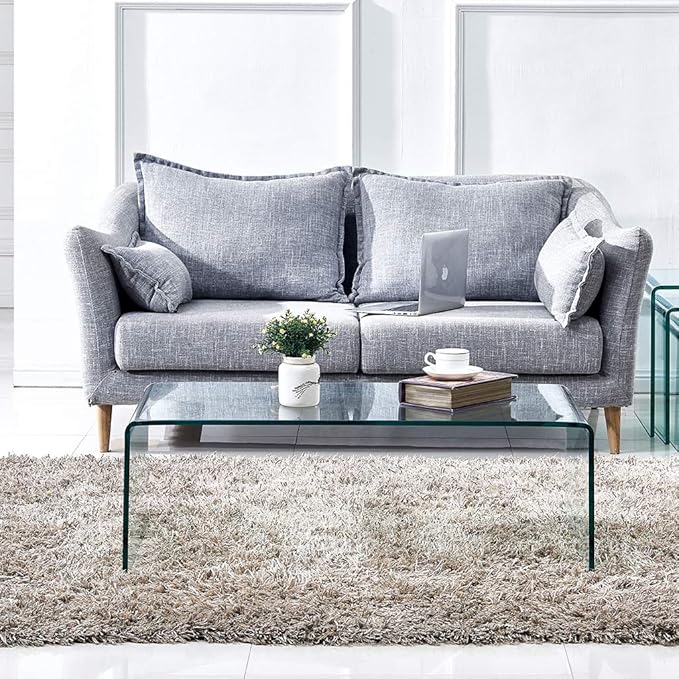 Premium Tempered Glass Coffee Table,Small Modern Clear Coffee Table for Living Room,Match Well with Rug (39.4x19.7x13.8) | Premium, Living Room, Match Well with Rug