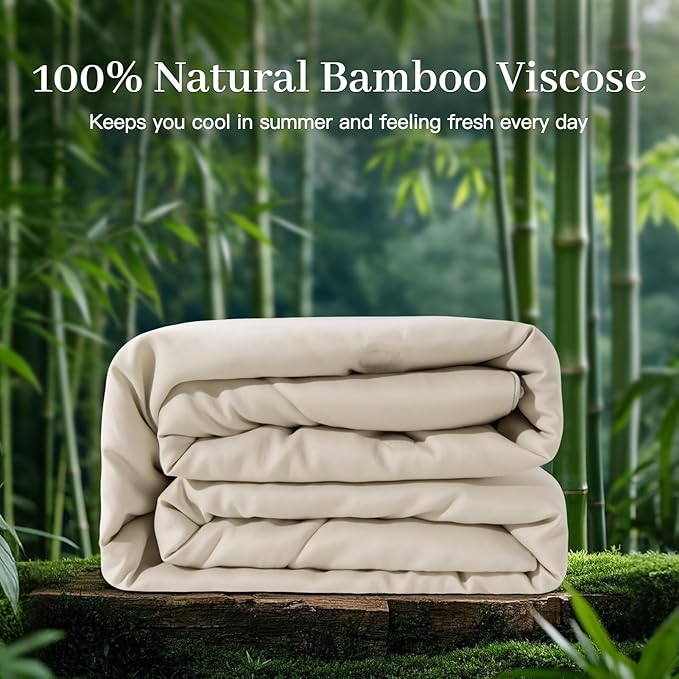 NEXHOME PRO 100% Viscose Derived from Bamboo Comforter Queen Size - Summer Cooling & Moisture-Wicking Bedding Blanket - All Season Lightweight Design - Natural Organic Queen Duvet Insert