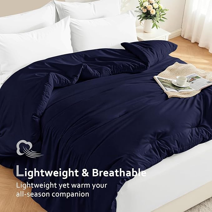 Comforters California King Size, All Season Quilted Bed Comforter, Ultra-Soft Down Alternative Duvet Insert with 4 Tabs, Lightweight Bedding Blanket - Machine Washable, Navy Blue