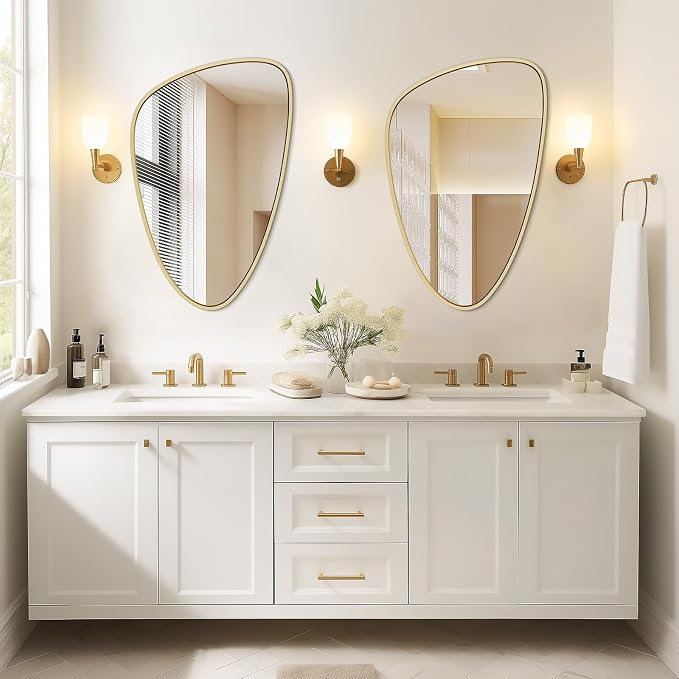 WallBeyond Asymmetrical Mirror, Irregular Wall Mirror, Wall Mirrors Decorative for Bedroom Living Room entryway Hall, Wall Mirror for mid Century Modern Decor 31" H x 20" W, Gold - Image 2