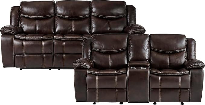 Lexicon Bay Manual Reclining Living Room Sofa Set, 2-Piece, Dark Brown
