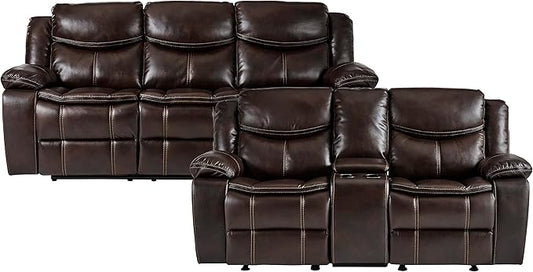 Lexicon Bay Manual Reclining Living Room Sofa Set, 2-Piece, Dark Brown