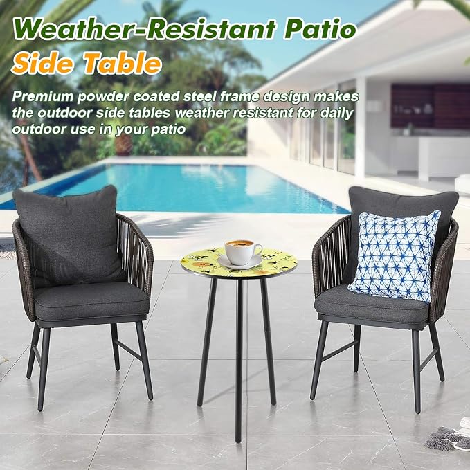 Metal Outdoor Side Tables Set of Two Small Outside Round End Table for Patio Modern Accent Garden Corner Table for Small Spaces, Balcony, Porch, Weather-Resistant Plant Stand Indoor, Yellow - Image 6